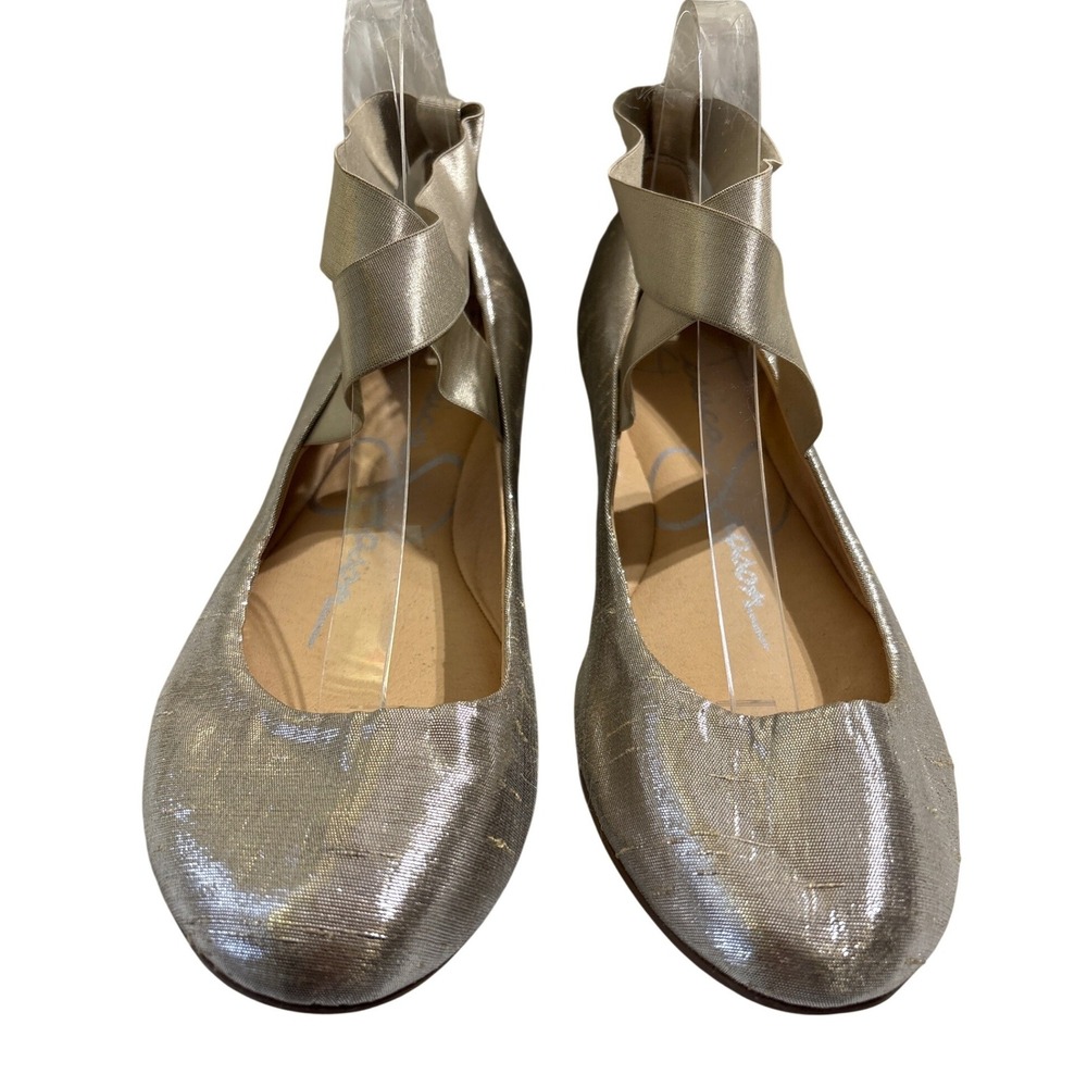 Jessica Simpson Womens Gold Metallic Crisscross Ankle Strap Ballet Flats Size11M